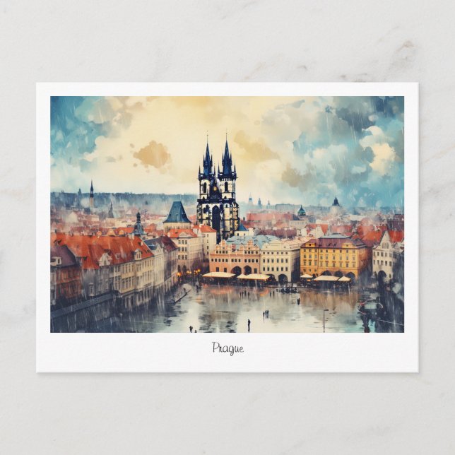 Postkarte Prag Nacht in Tschechien (Vorderseite)