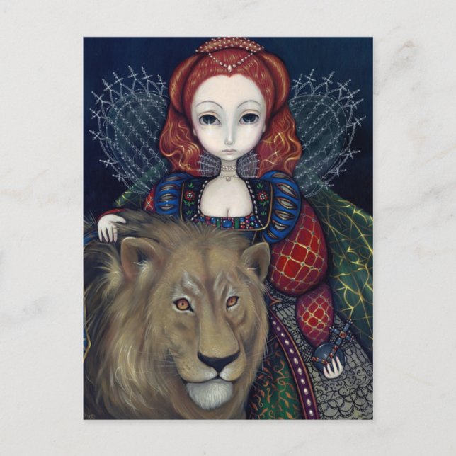 Postkarte "Queen Elizabeth and a Lion" (Vorderseite)