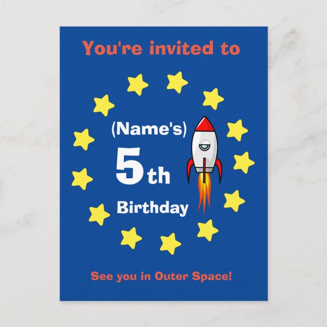 Postkarte - Raketenschiff Custom Birthday - Name h (Vorderseite)
