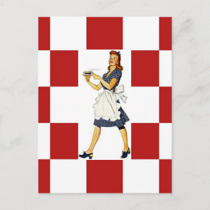 Postkarte Retro-Damechecker-Platten-Diner-Kachel-L