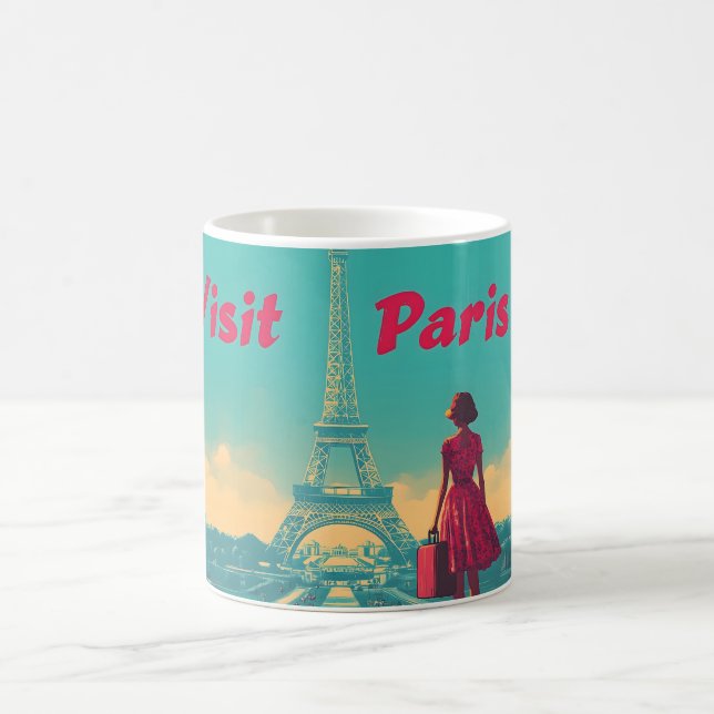 Postkarte Retro Eiffelturm Reisevorführung Kaffeetasse (Mittel)