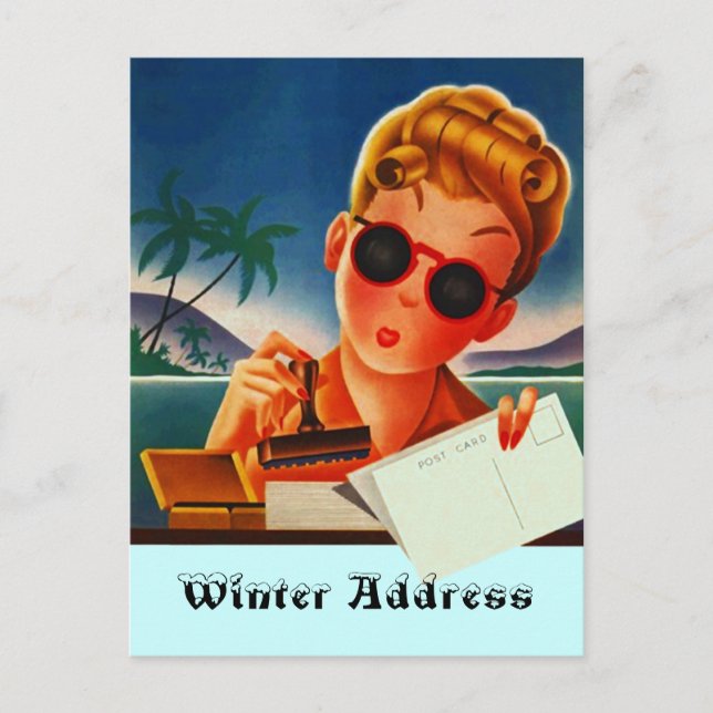 Postkarte Retro Urlaub Kontakt oder Winteradresse (Vorderseite)