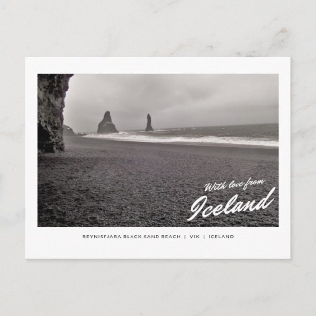 Postkarte Reynisfjara des schwarzen Sandstrandes, (Vorderseite)