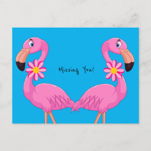 Postkarte Rosa Flamingo Floral Ich vermisse dich!
