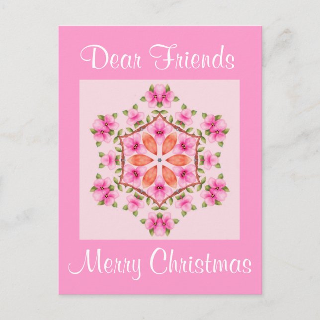 Postkarte Rosa und orange Schneeflocke (Vorderseite)