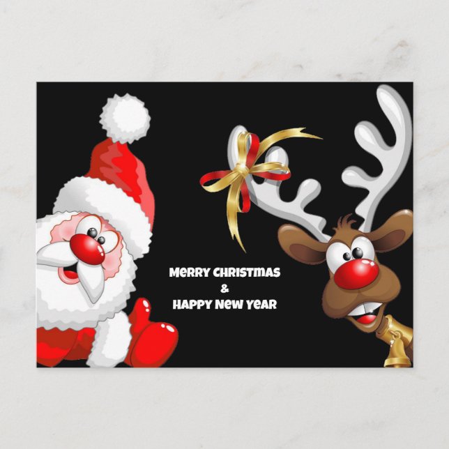 Postkarte Santa und Rentiere (Vorderseite)