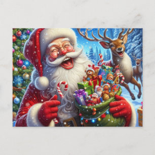 Postkarte Santa und Rentiere