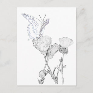 Postkarte - Schmetterling und Blumen zum Ausmalen