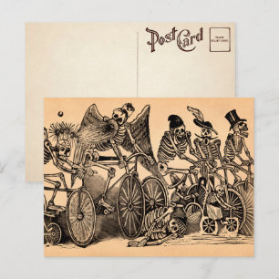 Postkarte: Skelette (Calaveras) fahren Fahrrad Postkarte