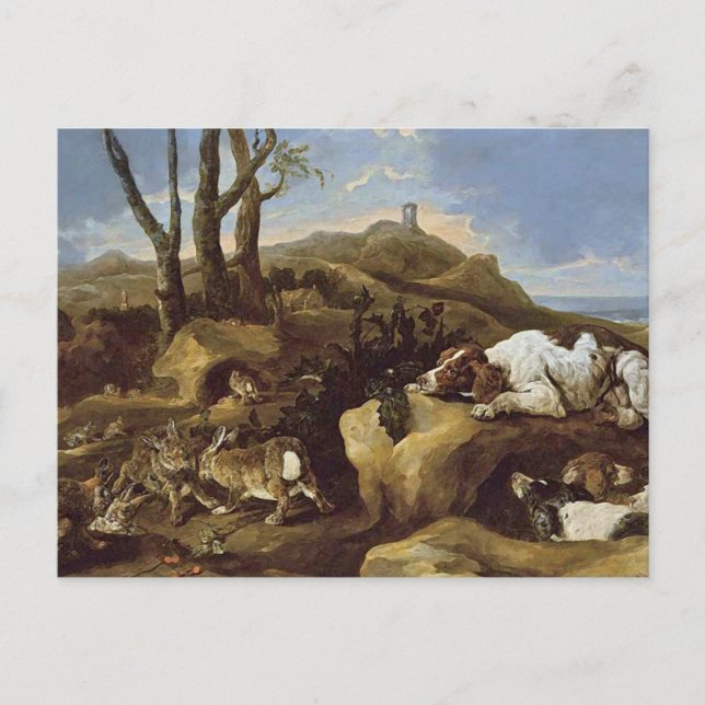 Postkarte: Spaniels, die Kaninchen in den Dünen st Postkarte (Vorderseite)
