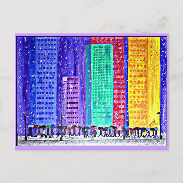 Postkarte - Stadt im Regen (Vorderseite)