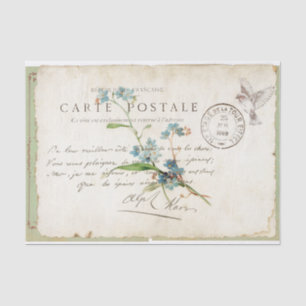 Postkarte Vergissmeinnicht Französische Schrift Vo Seidenpapier