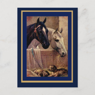 Postkarte Vintag Pferde Hunde