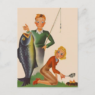 Postkarte Vintage-Angeln Camping-Urlaub PC