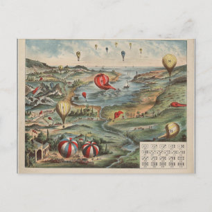 Postkarte-Vintage Art-Heißluftballons 1 Postkarte