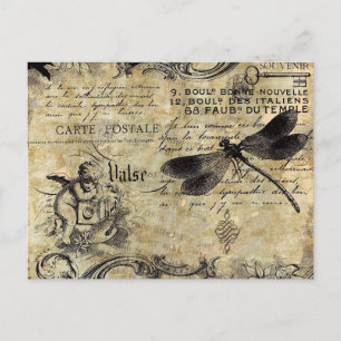 Postkarte - Vintage Französischer Cherub Libelle