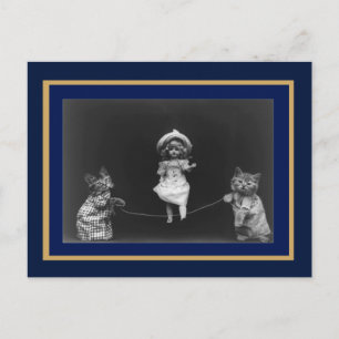 Postkarte Vintage Katzen und Puppe Hüpfen