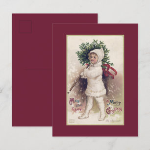 POSTKARTE : VINTAGE : KLEINES MÄDCHEN + CHRISTBAUM