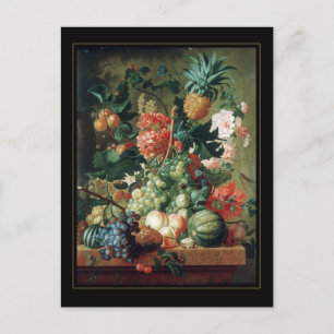 Postkarte Vintage-Kunst Stillleben Blumen Obst