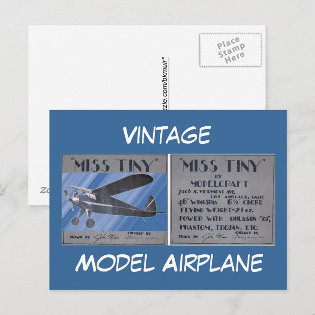Postkarte - Vintage, Modellflugzeug (Vorne/Hinten)