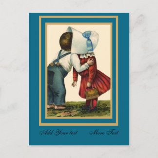 Postkarte Vintage Niedliche Kinder Küssen Aquamari