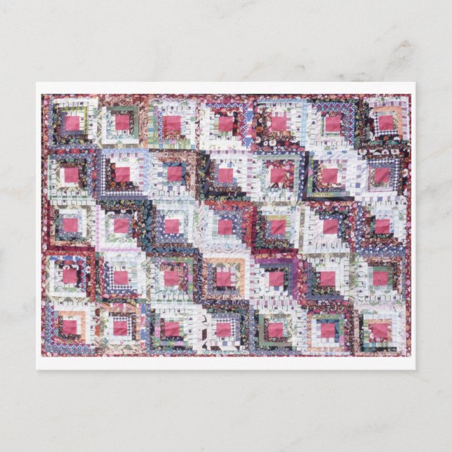 Postkarte vintage Patchwork-Quilt Log Cabin (Vorderseite)