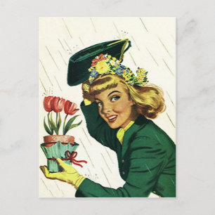 Postkarte Vintage Retro Party Dusche Spaß Einladun