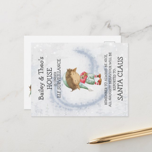 Postkarte vom Elf des Weihnachtsmannes (Vorderseite/Rückseite Beispiel)