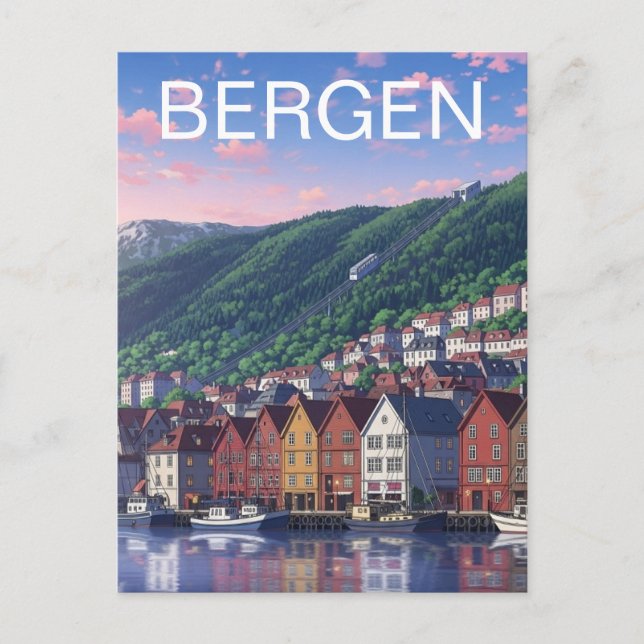 Postkarte von Bergen, Norwegen (Vorderseite)
