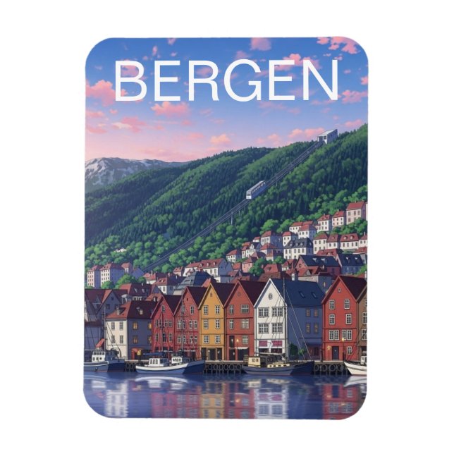 Postkarte von Bergen, Norwegen Magnet (Vertikal)