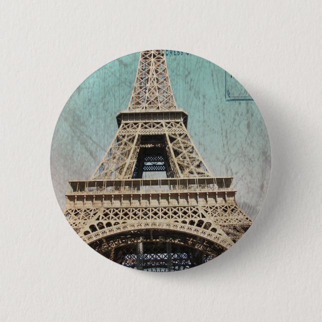 Postkarte von Paris-Eiffelturm Button (Vorderseite)