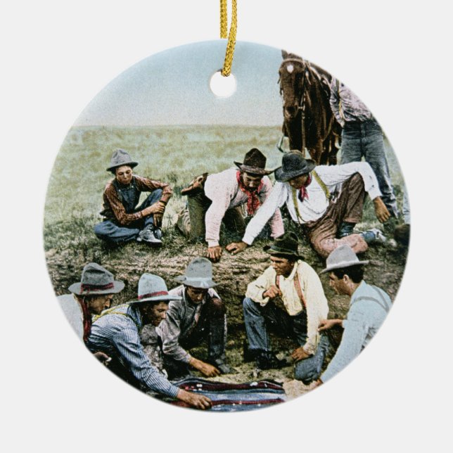 Postkarte, welche die Cowboys spielen Keramik Ornament (Vorne)