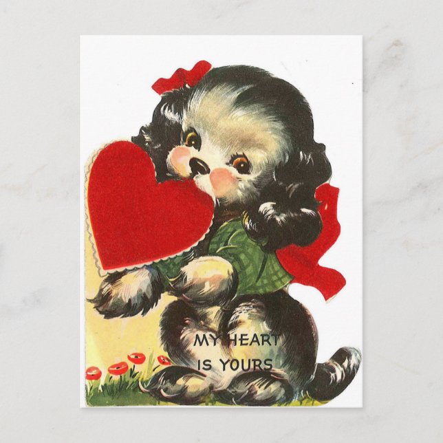 Postkarte Welpen-Herz| Vintage Valentine-| (Vorderseite)