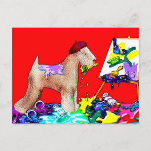 Postkarte: Wheaten Terrier Artist (Red Bkgd) Postkarte