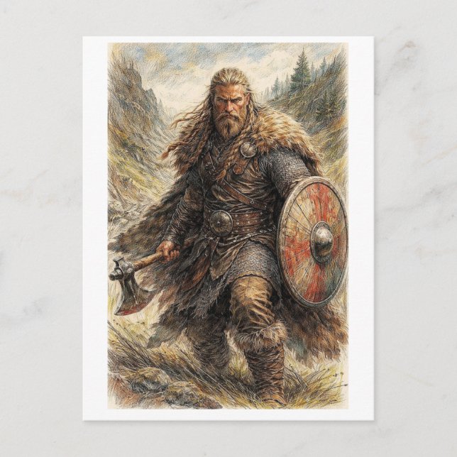 Postkarte. Wikinger Krieger Postkarte (Vorderseite)