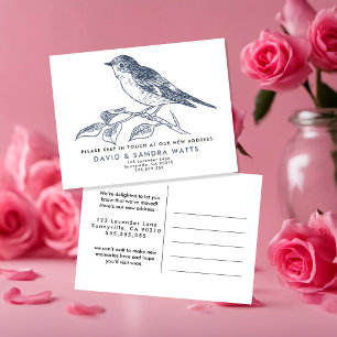 Postkarte „Wir sind umgezogen“ – Elegante Vogelill