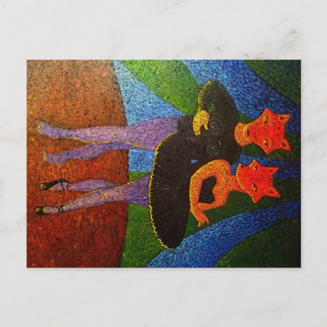Postkarte zum Tanzen von Füchsen (Vorderseite)