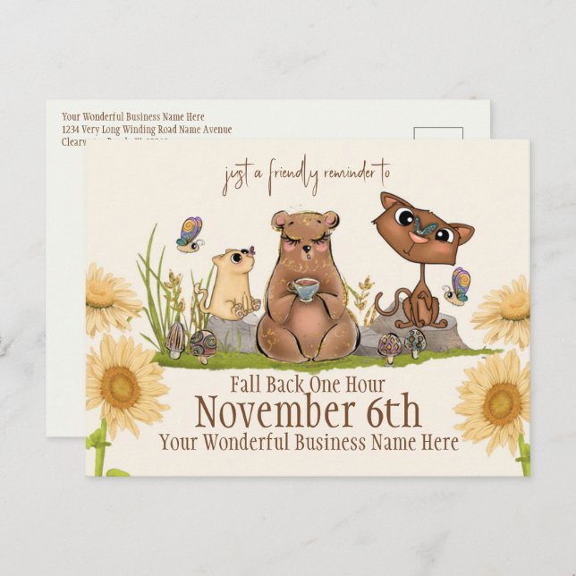 Postkarte zur Erinnerung "Business Fall Back Time  (Vorne/Hinten)