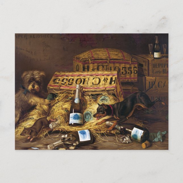 Postkarte: Zwei Hunde jagen eine Maus von A.F. Tai Postkarte (Vorderseite)