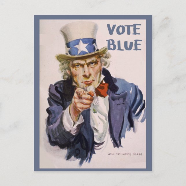 Postkarten an Wähler UNCLE SAM Abstimmung blau (Vorderseite)