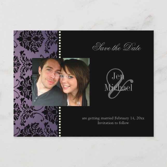 Postkarten aus dem Foto Damask Save the Date, (Vorderseite)