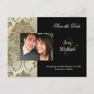 Postkarten aus schwarzem Damast Save the Date Foto