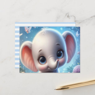 Postkarten-Baby-Weißer-Elefant-Blumen Postkarte