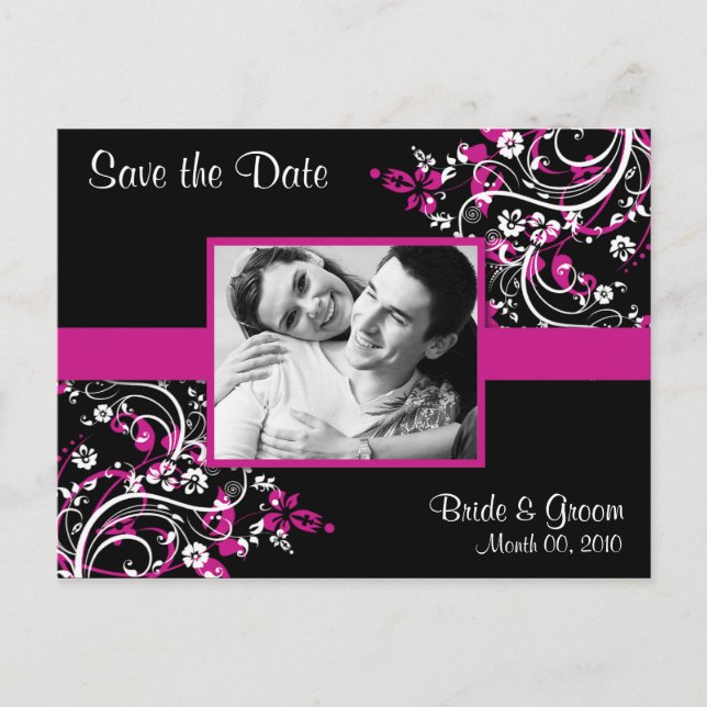 Postkarten für das Save the Date Foto in Pink und  (Vorderseite)