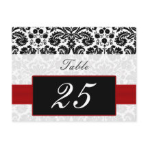 Postkarten für rote Damast-Tischnummern