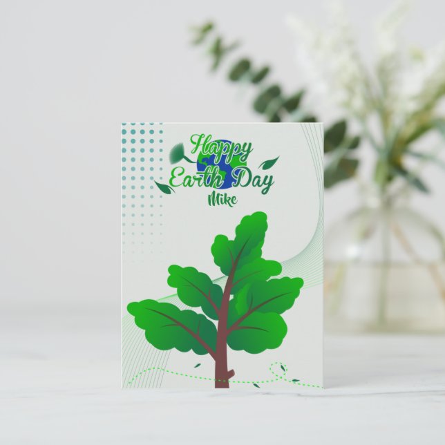 Postkarten Happy Earth Day mit Baum und Globus (Stehend Vorderseite)