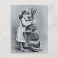 Postkarten-Mädchen-Liebe-Häschen Ostern antikes