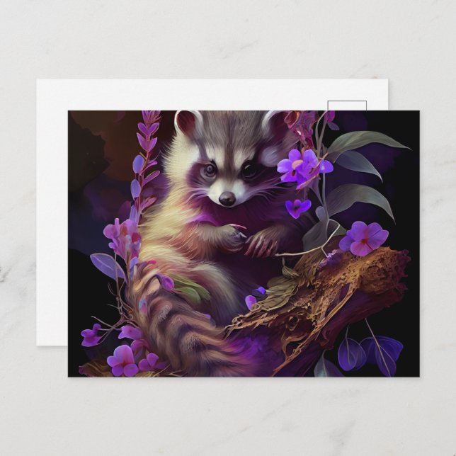 Postkarten Raccoon Mauve (Vorne/Hinten)