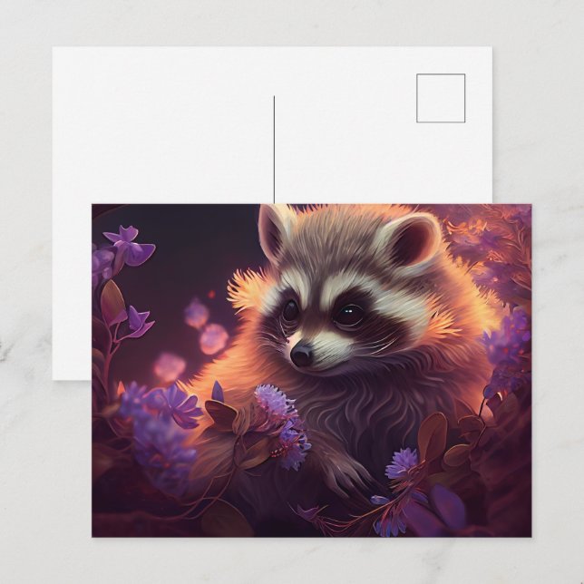 Postkarten Raccoon Mauve (Vorne/Hinten)