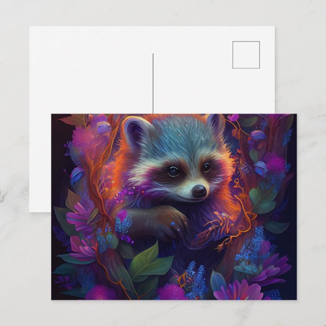 Postkarten Raccoon Mauve (Vorne/Hinten)